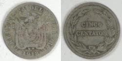 ECUADOR - Republic, 1918, 5 Centavos, Fine+