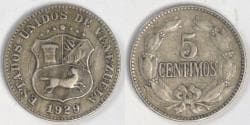 VENEZUELA - Republic, 1929, 5 Centimos, Choice VF