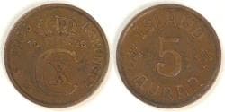 ICELAND - Kingdom, Christian X, 1926 ♥HCN; GJ, 5 Aurar, Extra Fine