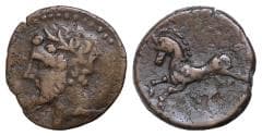 KINGS OF NUMIDIA. Massinissa or Micipsa, 203-148 BC or 148-118 BC. AE Bronze, 25mm, 10g, . Laureate head of Massinissa or Mic...
