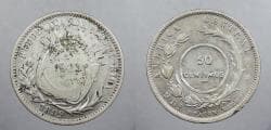 COSTA RICA: 1923 on 1892 Countermark coinage 50 Centimos