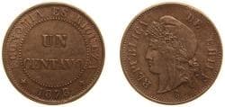 Chile Republic 1878 So 1 Centavo Copper Santiago Mint (177000) 5g AU KM 146a