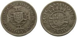 Mozambique Overseas province of Portugual 1953 2.5 Escudos 3.6g