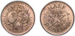 Ghana Republic 1967 ½ Pesewa Bronze (30000000) 2.83g UNC KM 12 Schön 8