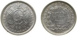Bolivia Republic 1892 PTS CB ½ Boliviano / 50 Centavos Silver (.900) Potosi Mint 12.5g AU KM 161.5
