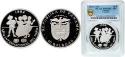 Panama Republic 1982 CHI 10 Balboas (International Year of the Child) Silver (.500) Valcambi SA Mint (8460) 26.5g PCGS PR 69 ...
