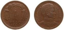 Chile Republic 1953 So 1 Peso Copper Santiago Mint (17200000) 7.5g XF KM 179 Schön 25