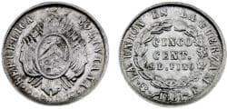 Bolivia Republic 1881 PTS FE 5 Centavos