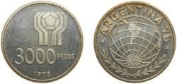 Argentina Federal Republic 1978 3000 Pesos (World Football Championship) Silver (.900) (Ag 900 Cu 100) Santiago Mint (187383)...