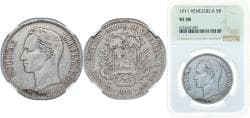 Venezuela 1911 5 Bolívares Silver (.900) (1104000) 25g NGC VF 30 Y 24 KM 24