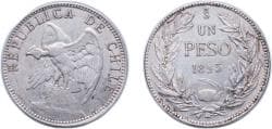 Chile Republic 1895 So 1 Peso Silver (.835) Santiago Mint (6086000) 19.82g XF KM 152.1