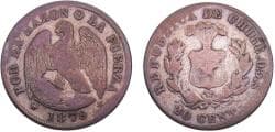 Chile Republic 1879 So 20 Centavos 4.7g