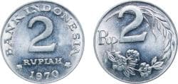 Indonesia Republic 1970 2 Rupiah Aluminium (139230000) 2.32g UNC KM 21 Schön 21