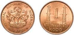 Nigeria Republic 1973 1 Kobo Bronze (97% Copper, 2.5% Zinc, 0.5% Tin) (586944000) 5.8g BU KM 8.1 Schön 39