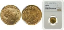 Colombia Republic 1955 B 2 Centavos (Continuous legend) Brass (84% copper, 16% zinc) Bogota Mint 3g NGC MS66 Top Pop KM 214 S...