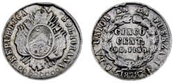 Bolivia Republic 1878 PTS FE 5 Centavos