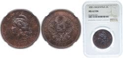 Argentina Federal Republic 1883 2 Centavos Bronze (1389000) 10g NGC MS 62 KM 33