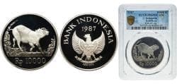 Indonesia Republic 1987 10 000 Rupiah (Wildlife) Silver (.925) (25000) 19.43g PCGS PR 69 KM 45 Schön 35