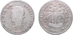 Bolivia Republic 1863 PTS FP 8 Soles Silver (.903) Potosi Mint 19.66g VF KM 138