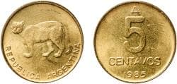 Argentina Federal Republic 1985 5 Centavos (Weight 5 g) Brass Buenos Aires Mint (36924000) 5.08g UNC KM 97.1 CJ 389 CJ 390.1...
