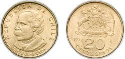 Chile Republic 1971 So 20 Centésimos Aluminium bronze Casa de Moneda de Chile Mint (89200000) 3.05g UNC KM 195