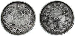 Bolivia Republic 1886 PTS FE 20 Centavos