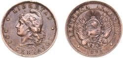 Argentina Federal Republic 1892 2 Centavos Bronze (3497000) 10g XF KM 33