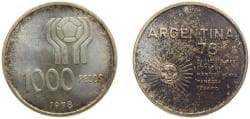Argentina Federal Republic 1978 1000 Pesos (World Football Championship) Silver (.900) (Ag 900 Cu 100) Santiago Mint (187383)...