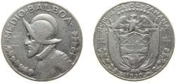 Panama Republic 1930 ½ Balboa Silver (.900) (Copper .100) Philadelphia Mint (300000) 12.5g VF KM 12