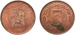 Venezuela Fourth Republic 1974 5 Céntimos "Puya" Copper clad steel Royal Mint (200000000) 1.95g UNC Y 49 NCV mv5cts-da