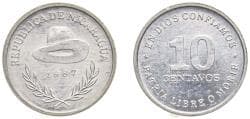 Nicaragua Republic 1987 10 Centavos Aluminium (16000000) 0.92g UNC KM 56 Schön 58