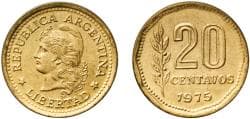 Argentina Federal Republic 1975 20 Centavos Brass (26540000) 3.06g UNC KM 67 CJ 336-342 Schön 67