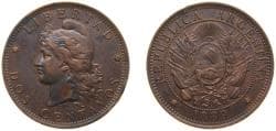 Argentina Federal Republic 1889 2 Centavos Bronze (2391000) 10g XF KM 33