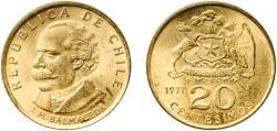 Chile Republic 1971 So 20 Centésimos Aluminium bronze Casa de Moneda de Chile Mint (89200000) 2.98g UNC KM 195