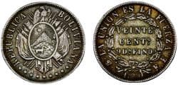Bolivia Republic 1880 PTS FE 20 Centavos