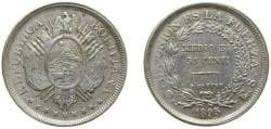 Bolivia Republic 1895 PTS ES ½ Boliviano / 50 Centavos Silver (.900) Potosi Mint (3386900) 12.5g XF KM 161