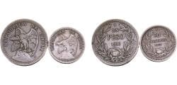 Chile Republic 1933 So 20 Centavos & 1 Peso 2 Lots 4.3g/10g