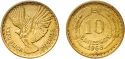 Chile Republic 1968 So 10 Centésimos Aluminium bronze Casa de Moneda de Chile Mint (8040000) 8.09g XF KM 191
