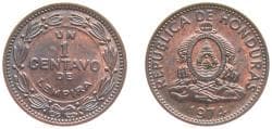 Honduras Republic 1974 1 Centavo Copper clad steel 1.35g BU KM 77a Schön 34