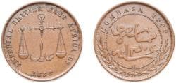 Kenya Mombasa 1306-(1888) CM 1 Pice Bronze Kolkata / Calcutta / Murshidabad, 6.3g AU KM 1 Val CCMS 1