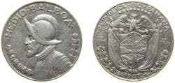 Panama Republic 1947 ½ Balboa Silver (.900) (Copper .100) Philadelphia Mint (450000) 12.5g VF KM 12