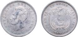 Ecuador Republic 1884 HEATON 1 Sucre Silver (.900) Heaton and Sons / The Mint Birmingham Limited (250000) 25g AU KM 53