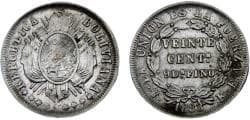 Bolivia Republic 1883 PTS FE 20 Centavos