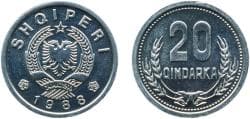 Albania 1988 20 Qindarka Aluminium 1.54g BU KM 65