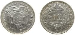 Bolivia Republic 1900 PTS MM ½ Boliviano / 50 Centavos Silver (.900) Potosi Mint (3823200) 11.5g XF KM 175.1 Schön 7