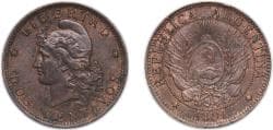 Argentina Federal Republic 1891 2 Centavos Bronze (8050000) 9.9g AU KM 33