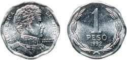 Chile Republic 1992 So 1 Peso Aluminium (Aluminium 98%, Other Metals 2%) Casa de Moneda de Chile Mint (167250000) 0.67g UNC ...