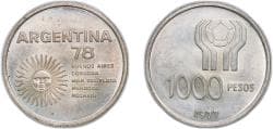 Argentina Federal Republic 1977 1000 Pesos (World Football Championship) Silver (.900) (Ag 900 Cu 100) (98837) 10.11g BU KM ...