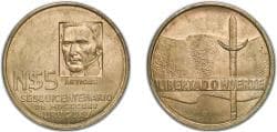 Uruguay Oriental Republic of Uruguay 1975 So 5 Nuevos Pesos (José Artigas) Aluminium bronze (10000000) 15.14g UNC KM 65 SA 10...