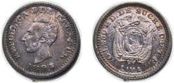 Ecuador Republic 1893 LIMA TF ½ Décimo Silver (.900) Lima Mint (1718000) 1.25g AU KM 55 Schön 44 KM 55.1 KM 55.2